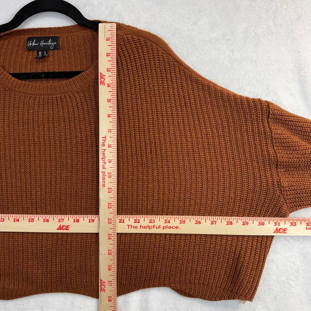 Urban Heritage L Cropped Knit Sweater Rust Brown Balloon Sleeve Cozy Oversized - Picture 6 of 12